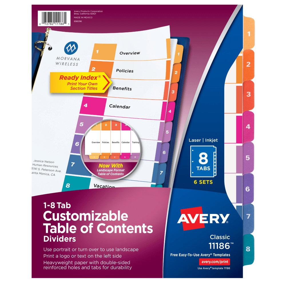 Avery® Ready Index® 1-8 Tab Binder Dividers With