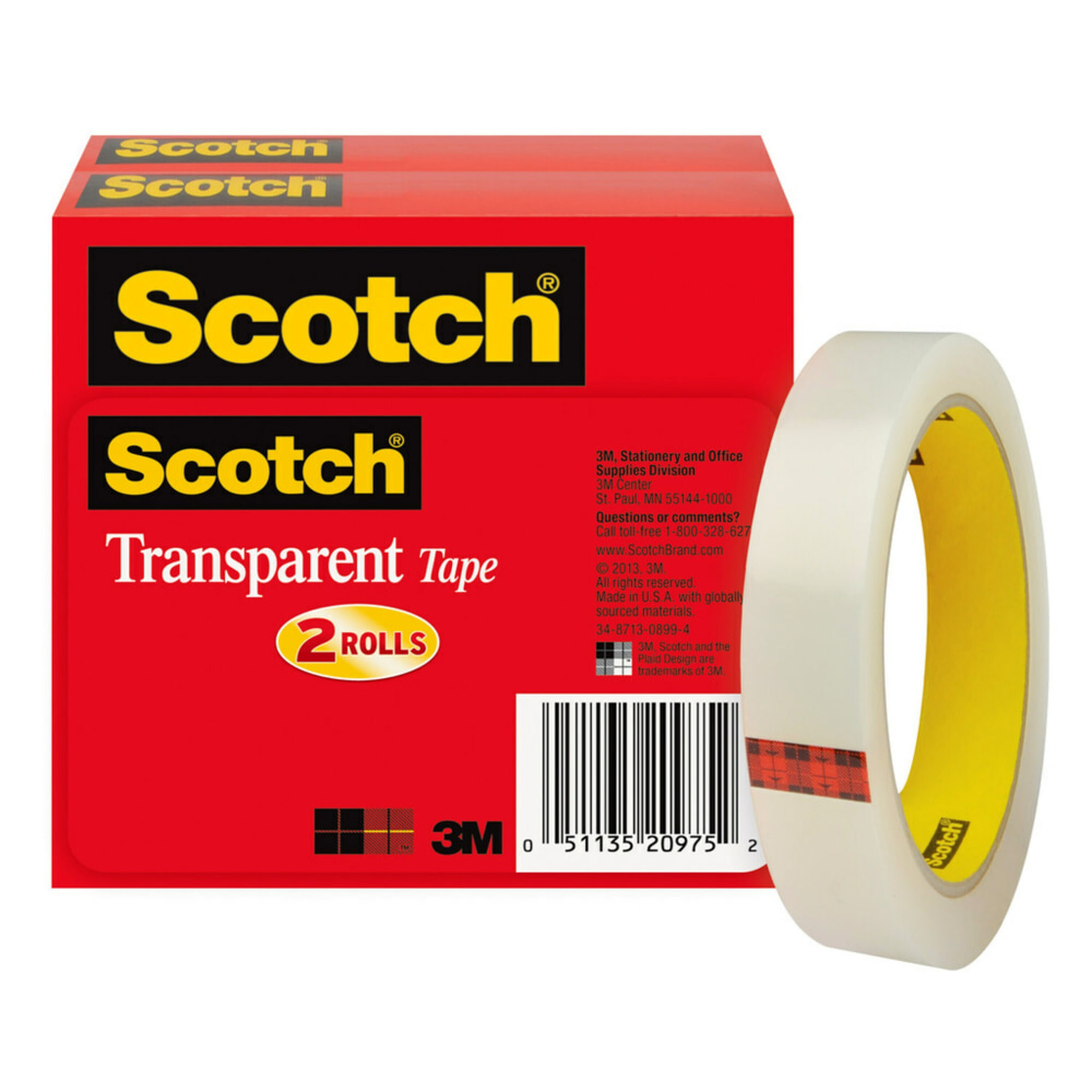 Scotch® Transparent Tape, 2 Tape Rolls, 3/4 in