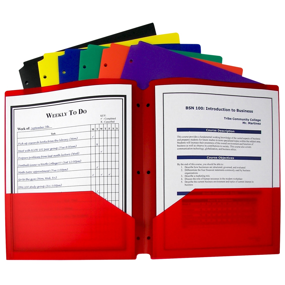 C-Line 2-Pocket 3-Hole Punch Poly Folders, Letter Size,