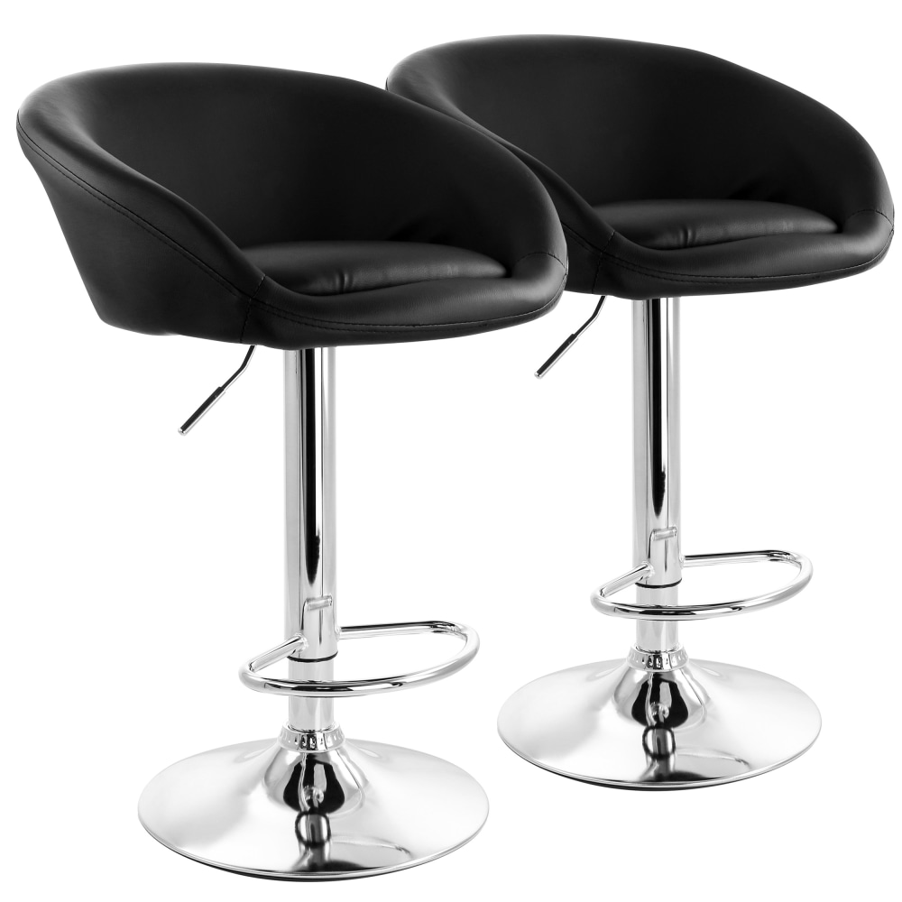 Elama Adjustable Faux Leather Swivel Bar Stools, Black/Chrome,