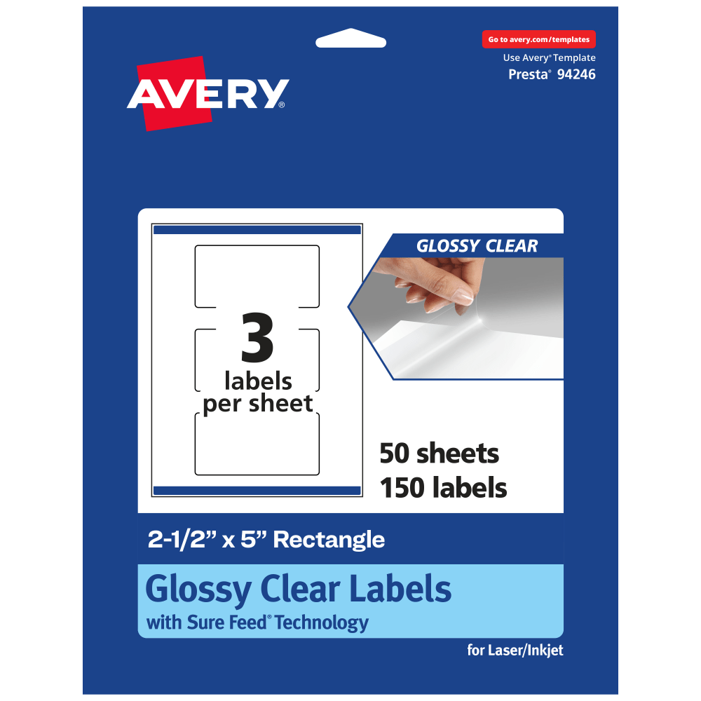 Avery® Glossy Permanent Labels With Sure Feed®, 94246-CGF50,