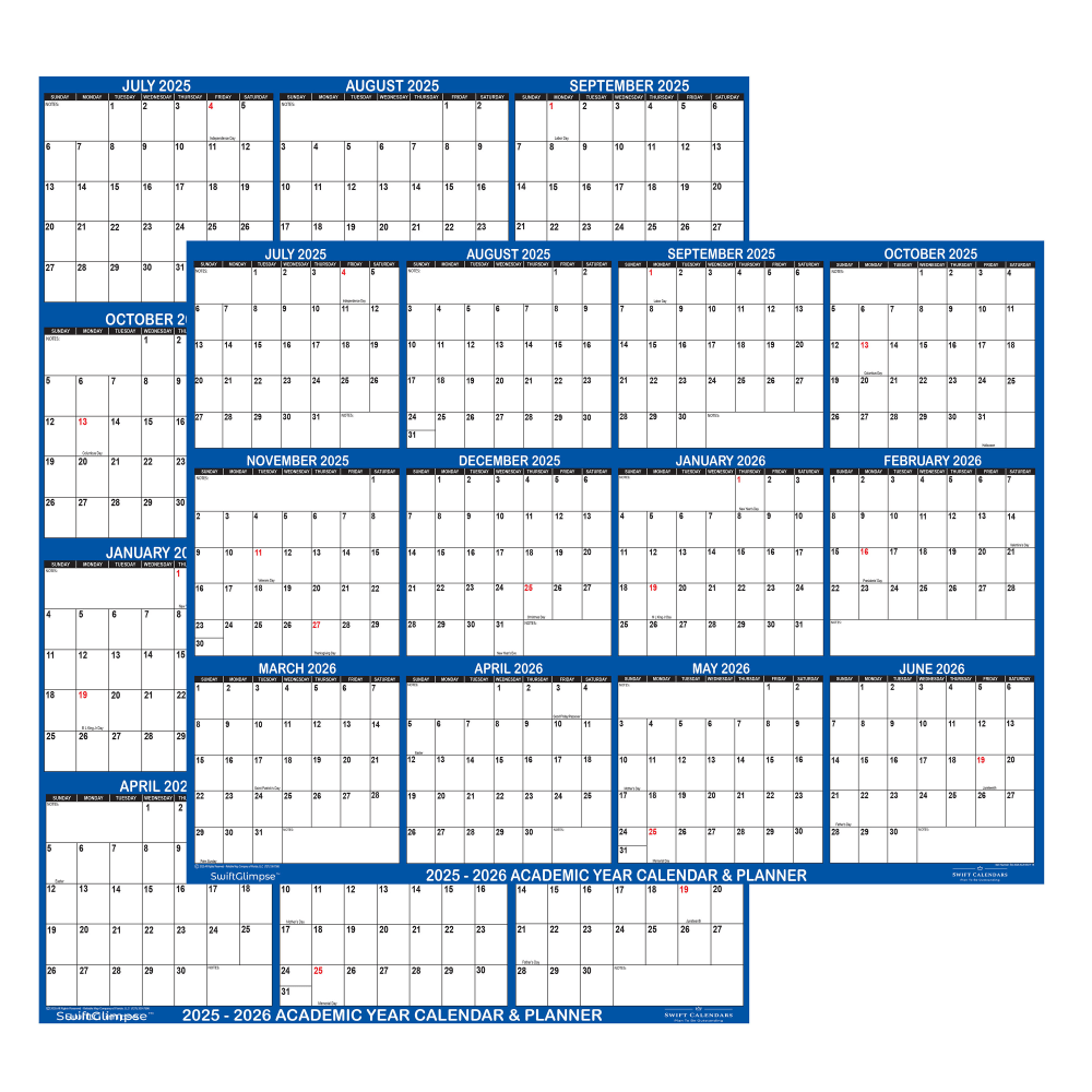 2025-2026 SwiftGlimpse Academic Erasable Monthly Wall Calendar,