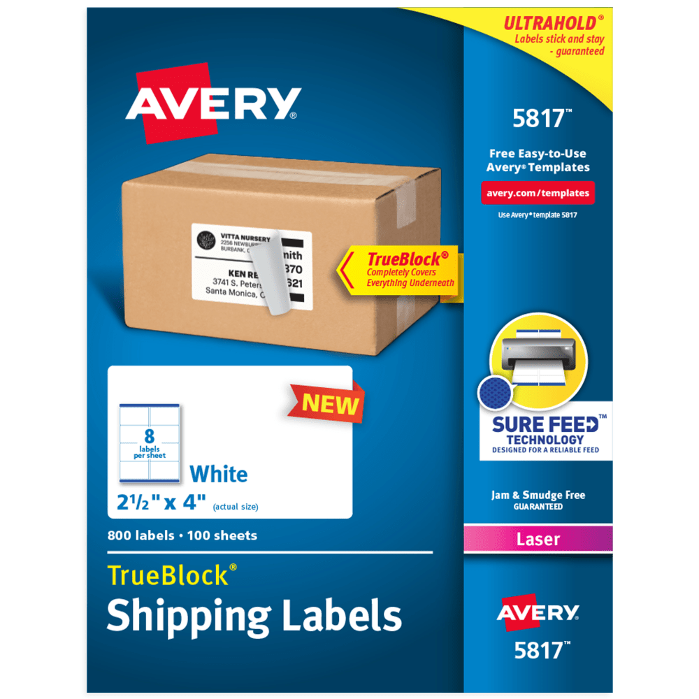 Avery® TrueBlock® Shipping Labels With Sure Feed® Technology,