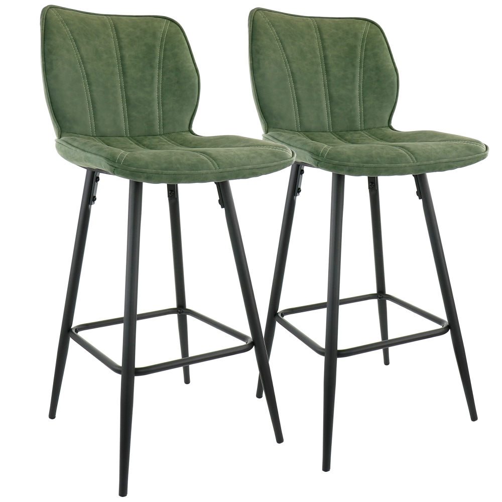 Elama Faux Leather Bar Chairs, Green/Black, Set Of