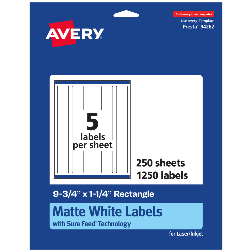 Avery® Permanent Labels With Sure Feed®, 94262-WMP250, Rectangle,