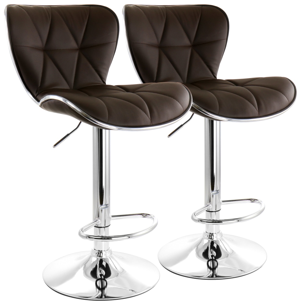 Elama Diamond-Tufted Faux Leather Adjustable Bar Stools,