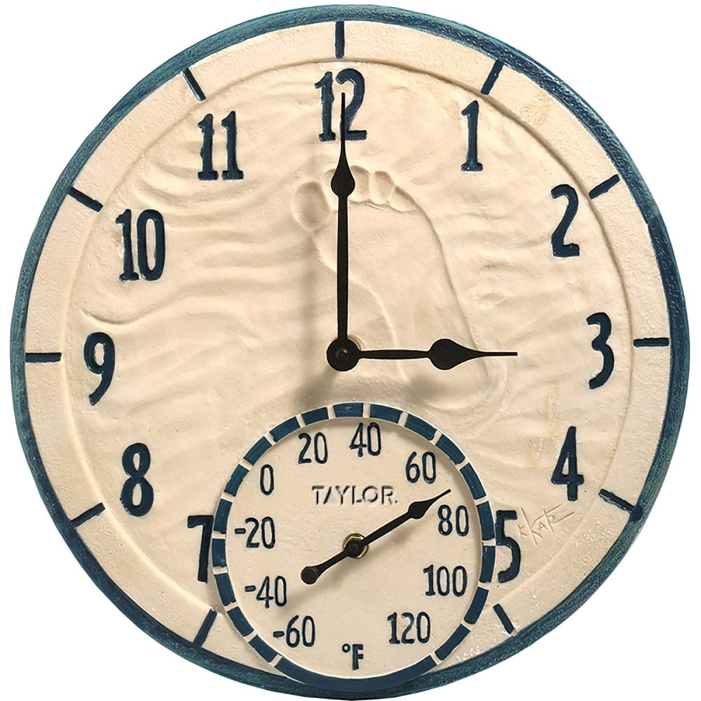 Taylor 14" Decorative Poly Resin Clock with Thermometer,