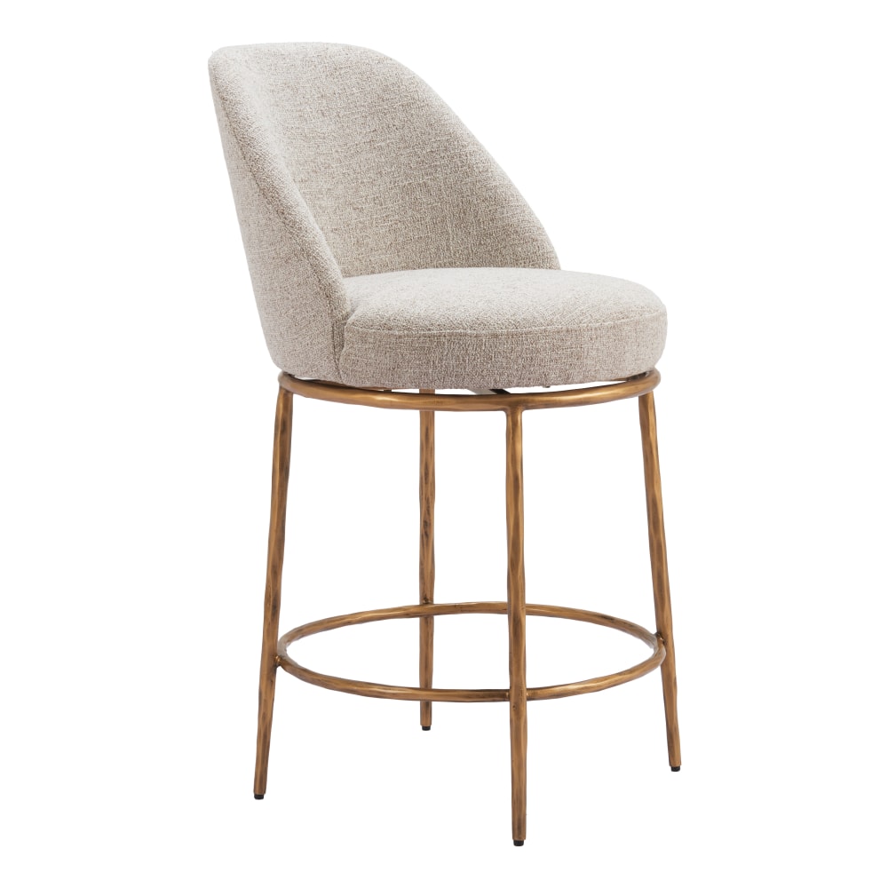 Zuo Nordhavn Swivel Counter-Height Stool, Beige/Gold