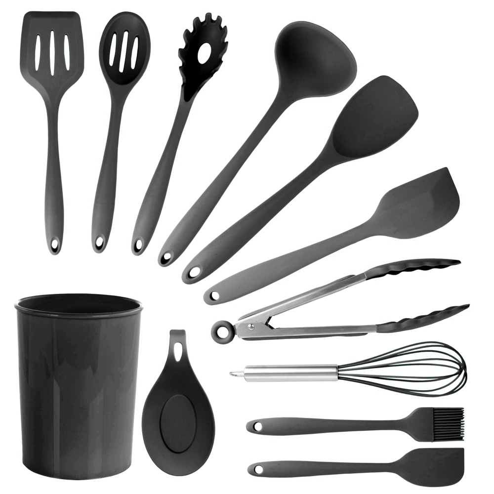 MegaChef Silicone Cooking Utensils, Black, Set Of 12
