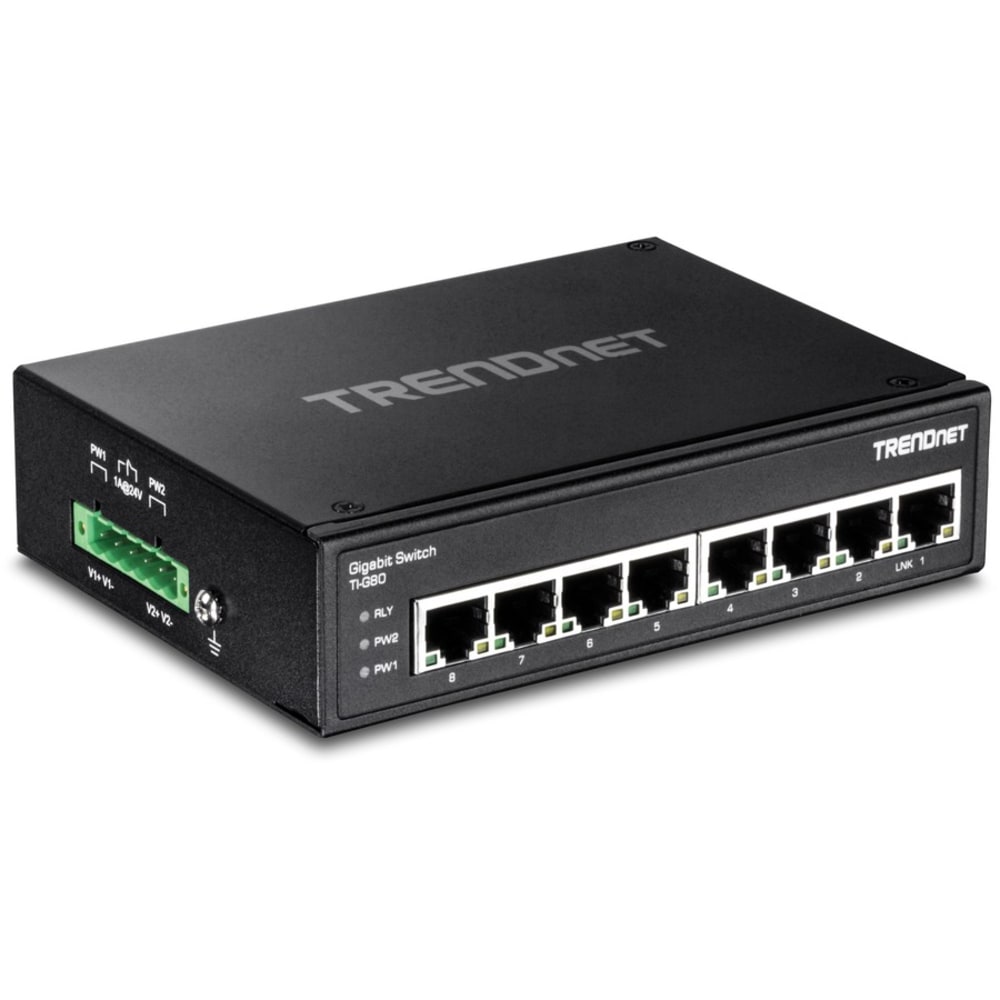 TRENDnet 8-Port Hardened Industrial Gigabit DIN-Rail Switch,
