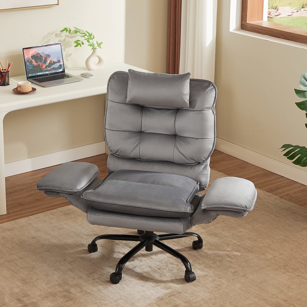 Bestier Ergonomic Velvet High-Back Executive Office Chair, Gray