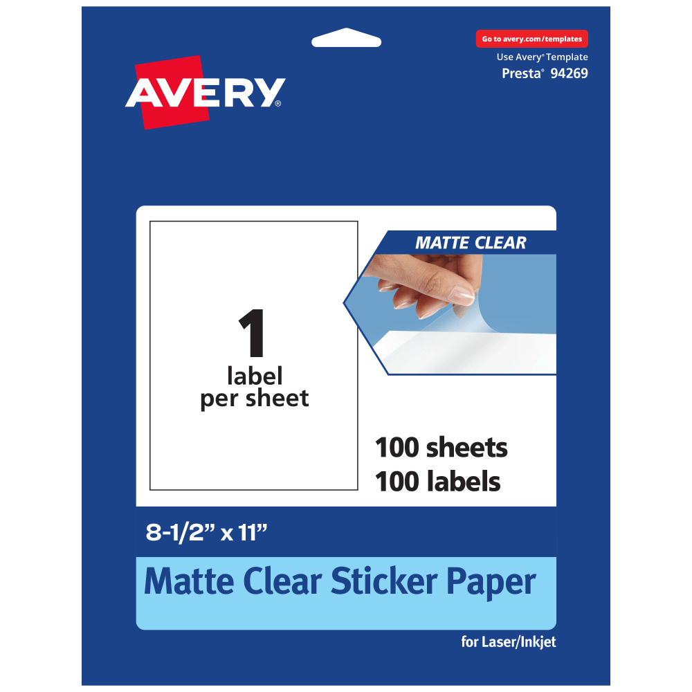 Avery® Permanent Labels, 94269-CMF100, Rectangle, 8-1/2" x