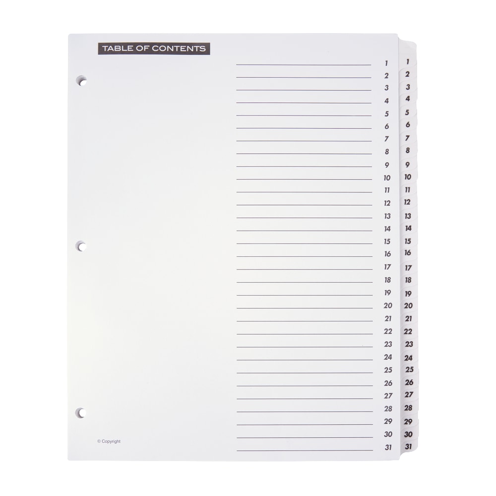 Office Depot® Brand Table Of Contents Customizable Index