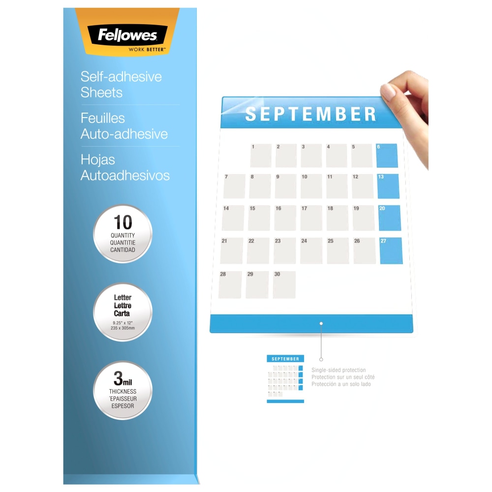 Fellowes Self-Adhesive Laminating Sheets, 9.25" x 12",