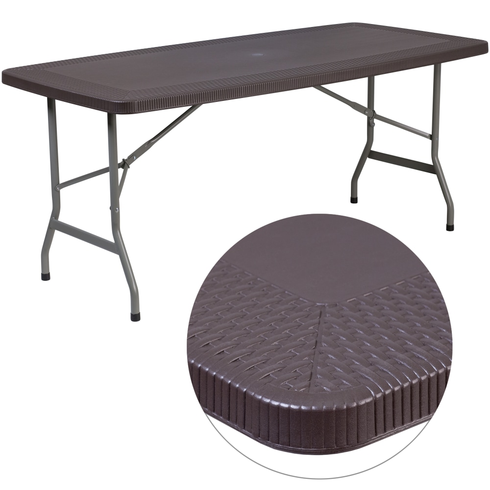 Flash Furniture Rattan Plastic Folding Table, 28-3/4"H x