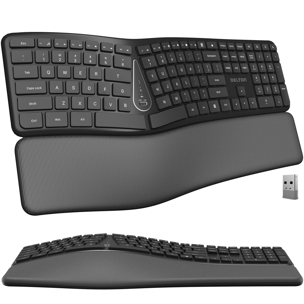 Delton KB250 Wireless Ergonomic Keyboard, Black