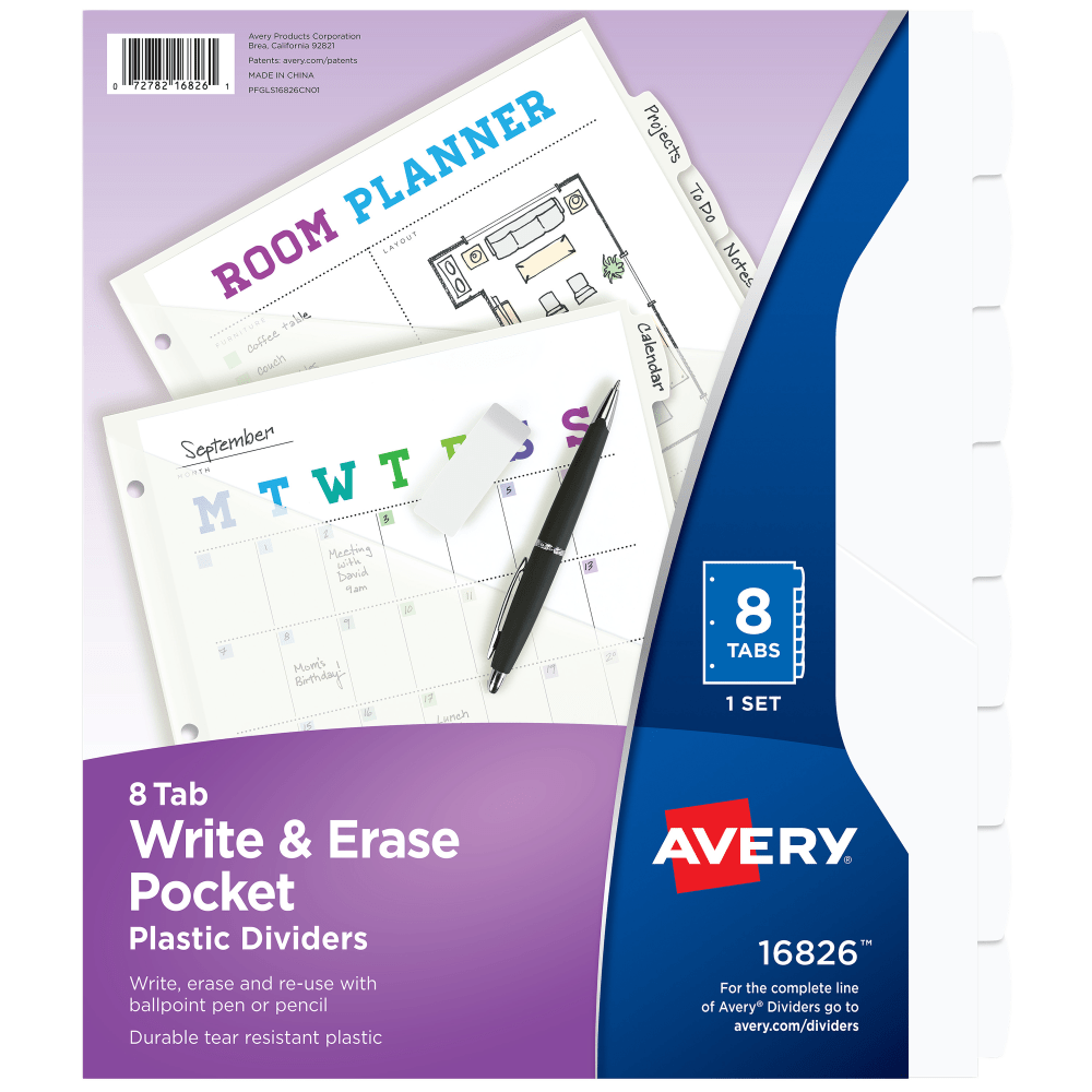 Avery® Durable Plastic 8-Tab Write & Erase Dividers