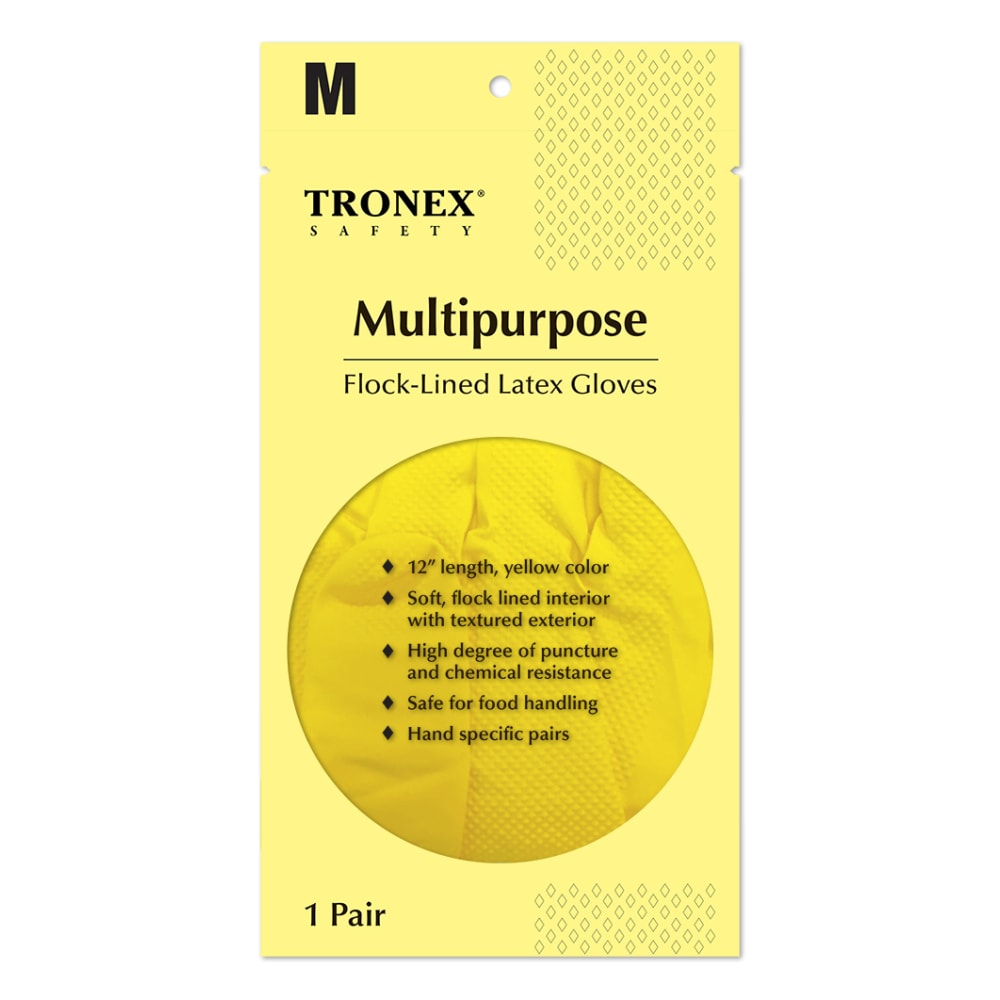 Tronex Flock-Lined Rubber Latex Multipurpose Gloves, Medium,