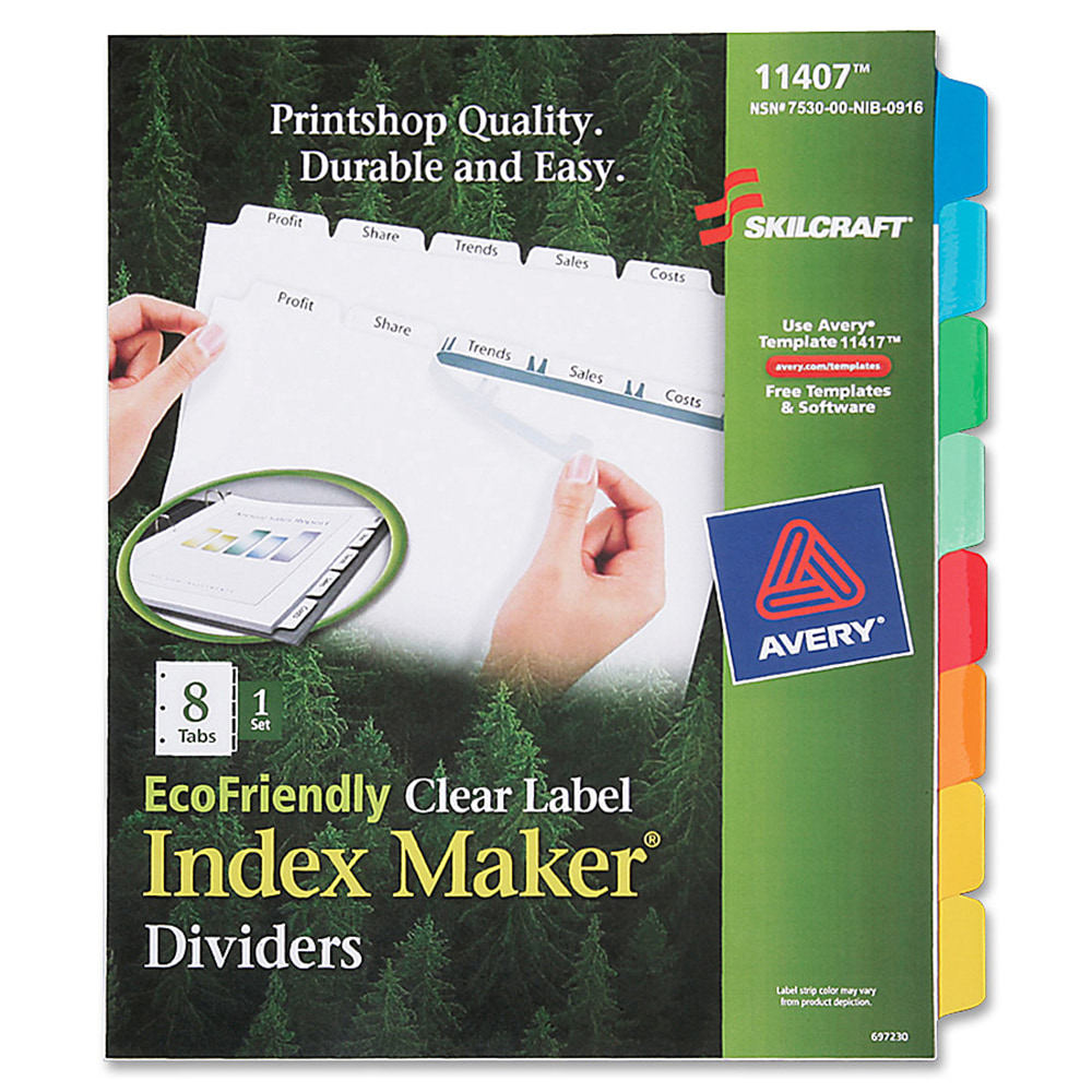 SKILCRAFT® Index Maker Label Dividers, Clear, Set of