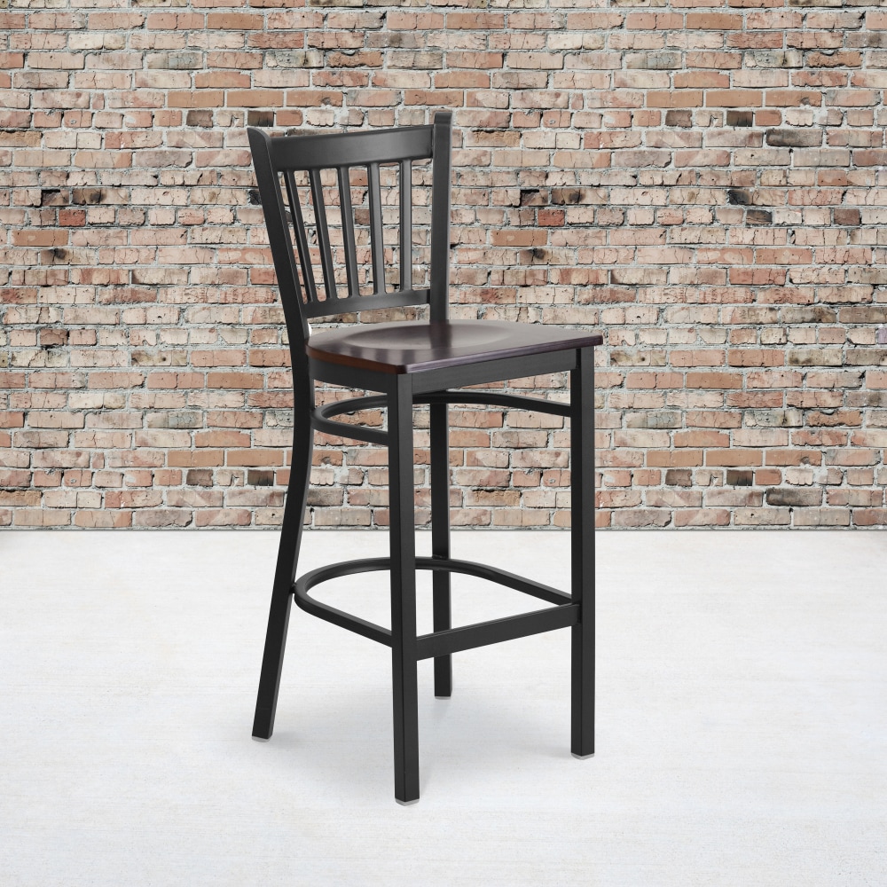 Flash Furniture Vertical Back Restaurant Bar Stool, Walnut/Black