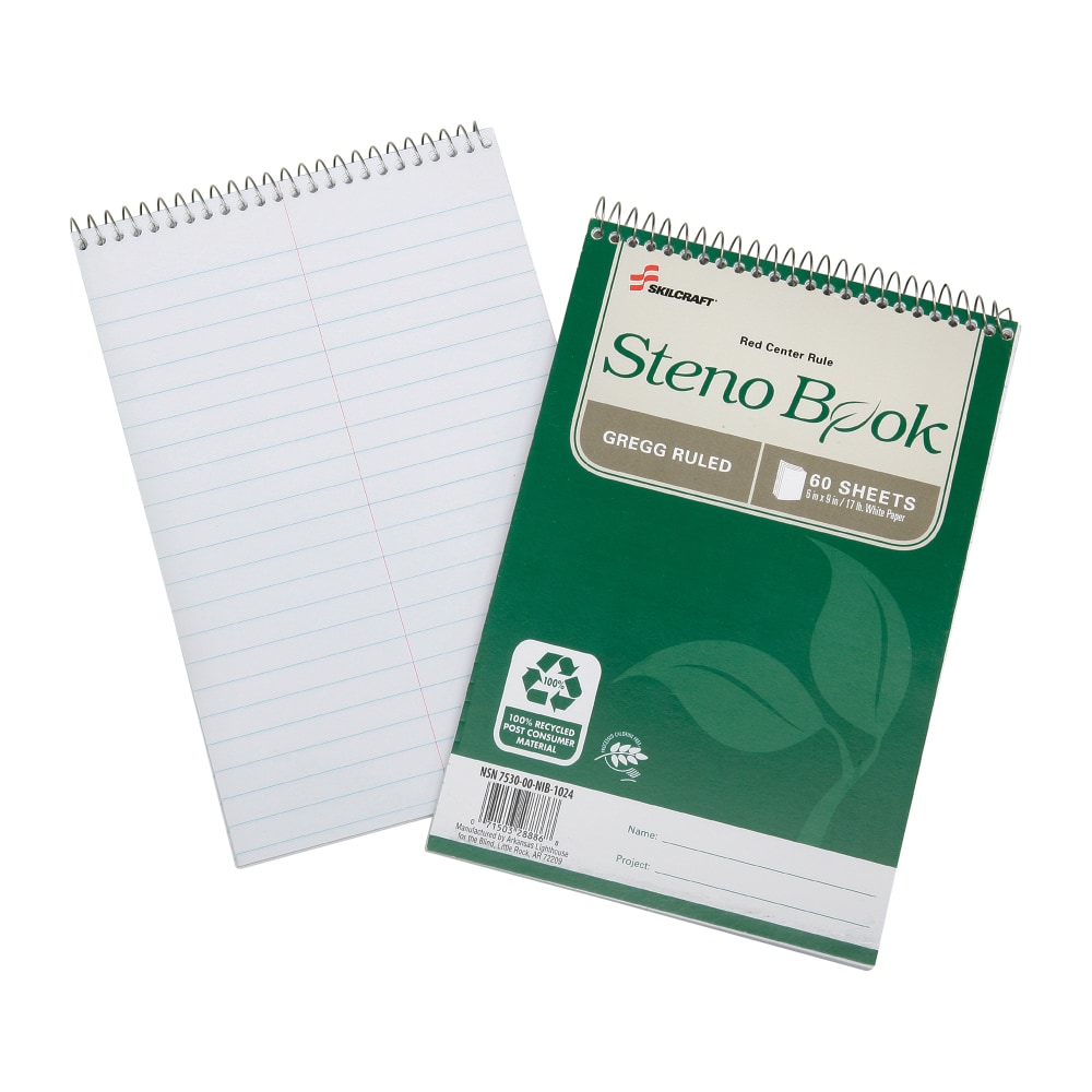 SKILCRAFT® 100% Recycled Steno Books, 6" x 9",