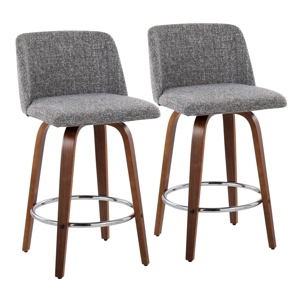 LumiSource Toriano Mid-Century Modern Counter Stools, Walnut/Gray