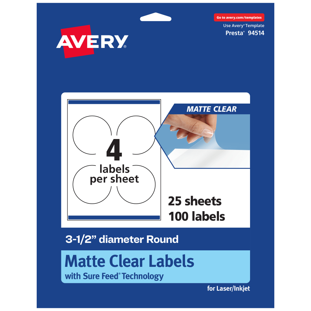 Avery® Permanent Labels With Sure Feed®, 94514-CMF25, Round,