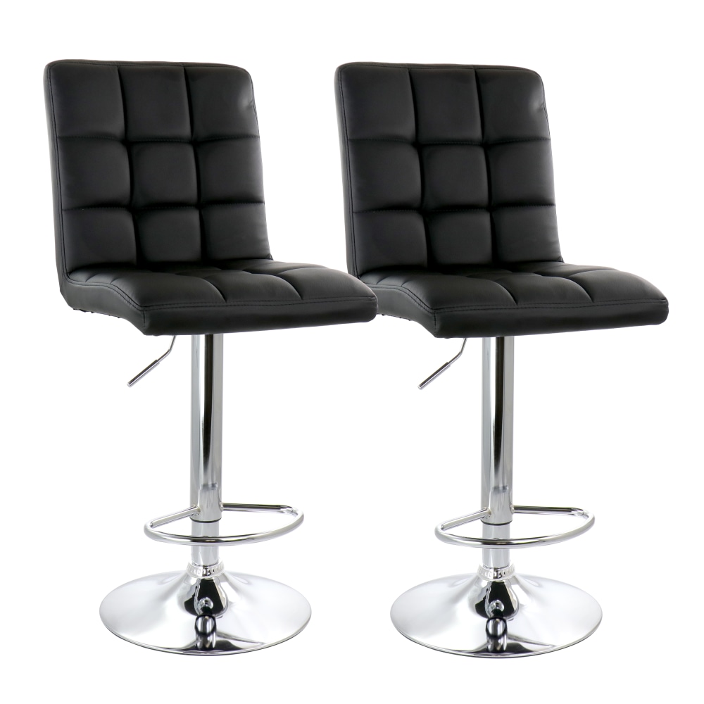 Elama Square Tufted Faux Leather Adjustable Bar Stools,
