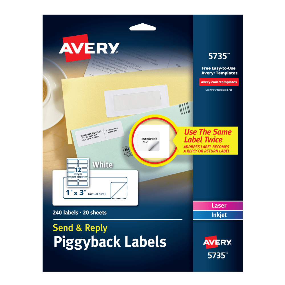 Avery® Send & Reply Piggyback Labels 5735, AVE5735,