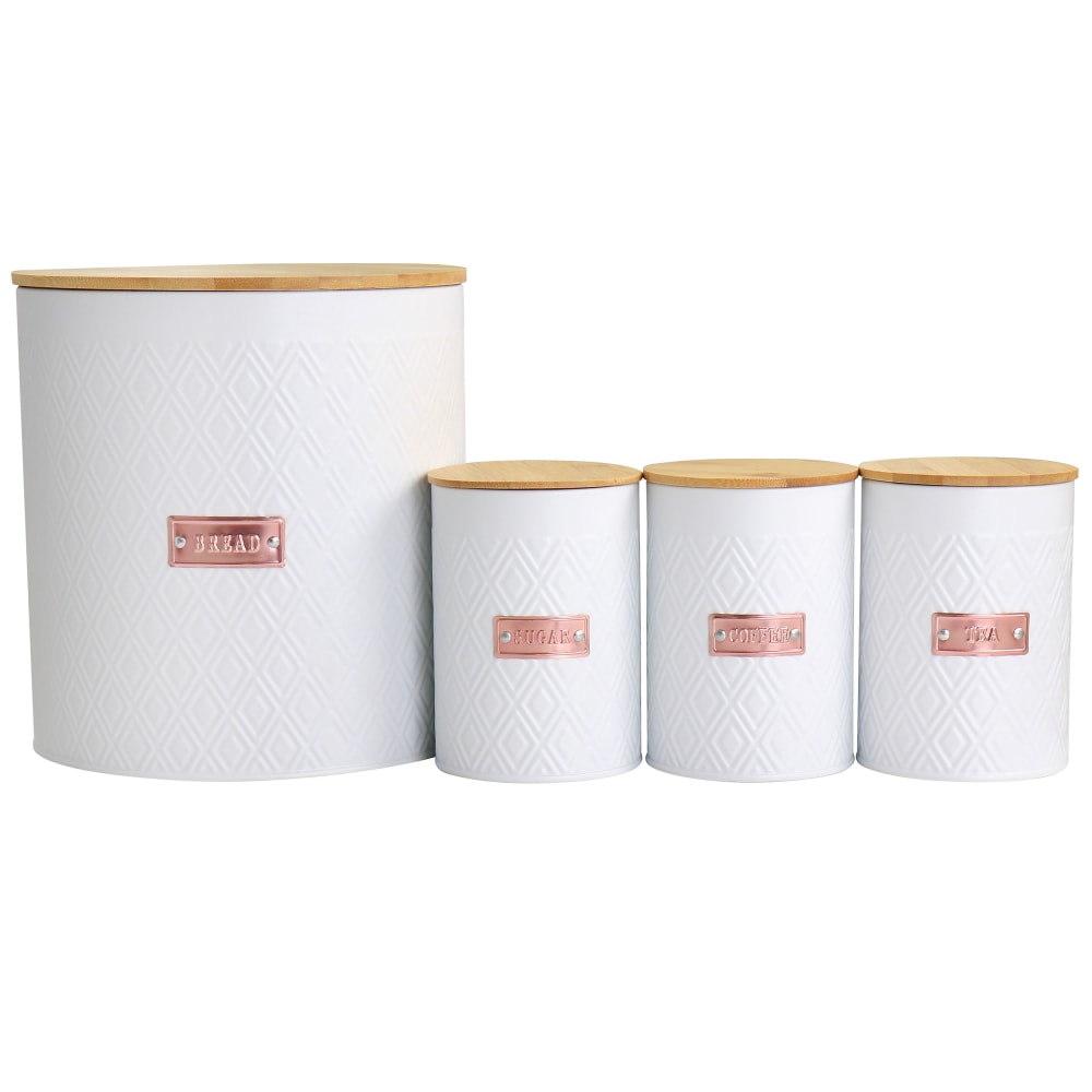 MegaChef 4-Piece Iron Canister Set, White