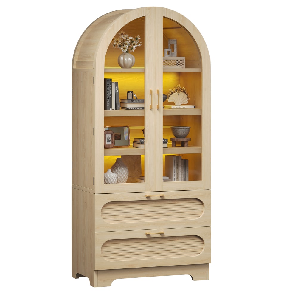 Bestier Arched Wood & Glass Storage Cabinet, LED
