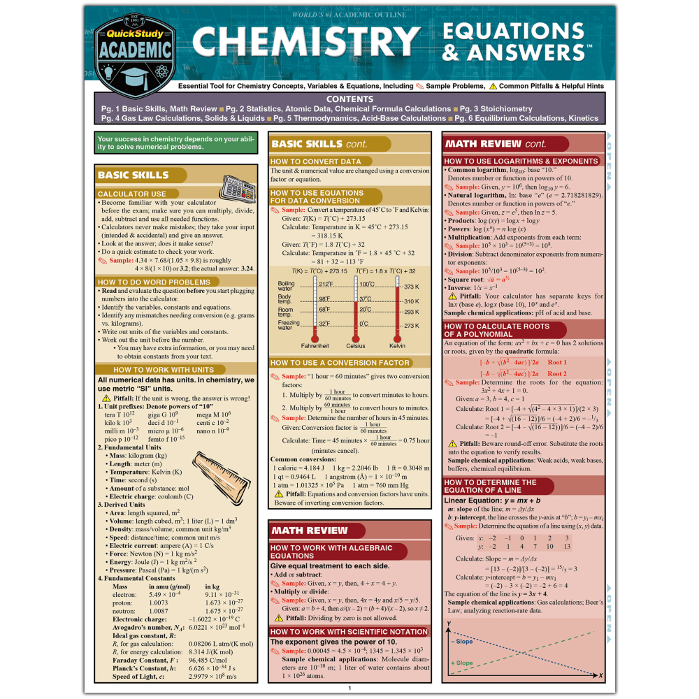 QuickStudy Guide, Chemistry Equations & Answers