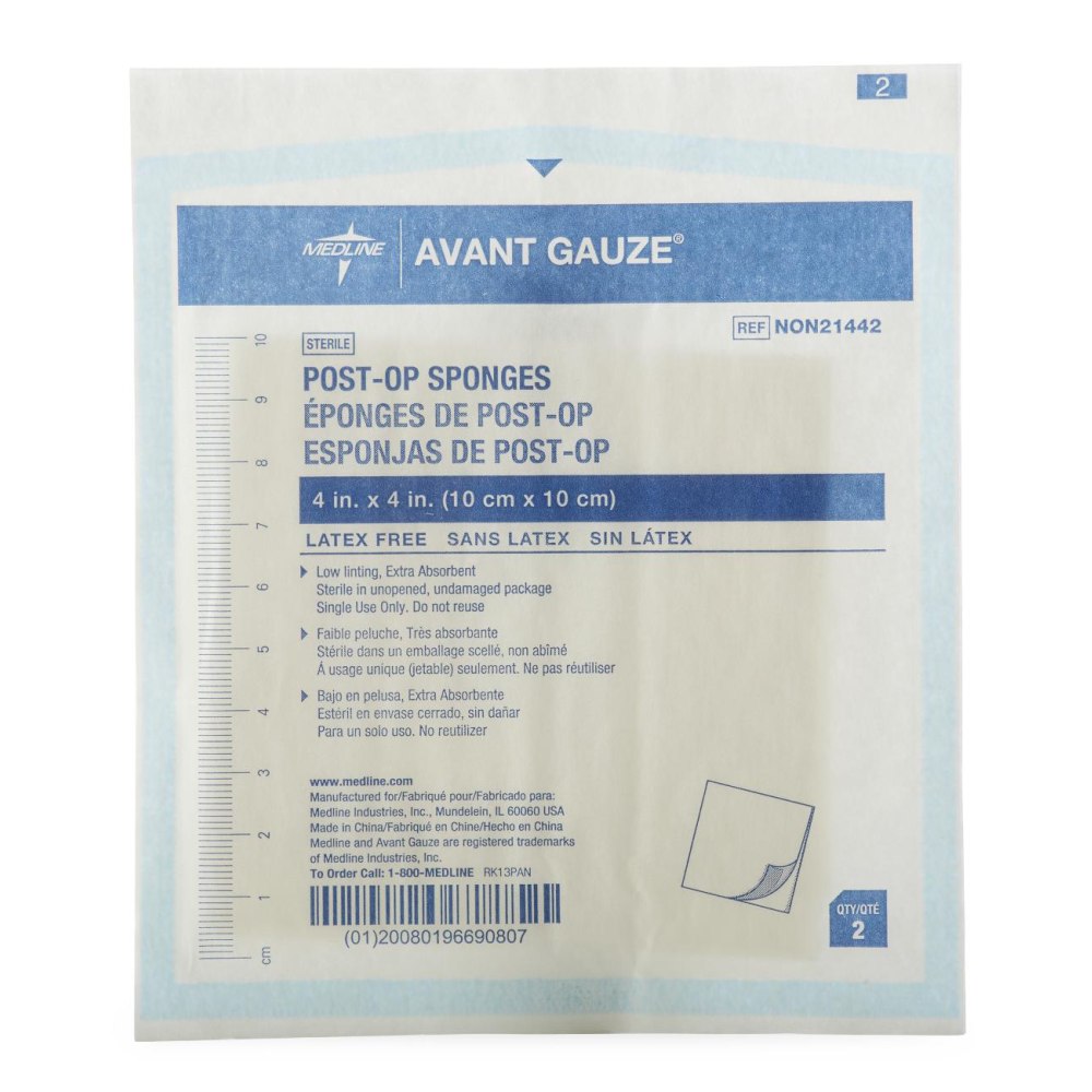 Medline Post-Op Sterile Gauze, 4" x 4", White,