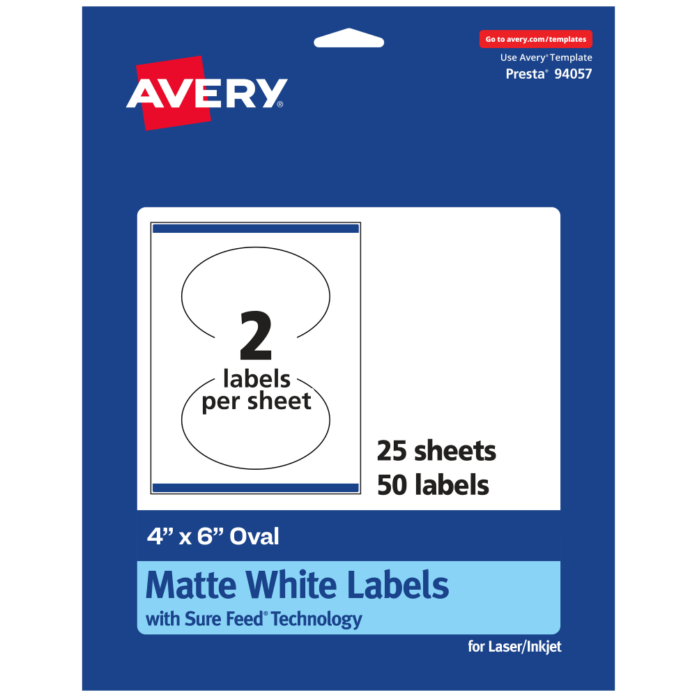 Avery® Permanent Labels With Sure Feed®, 94057-WMP25, Oval,