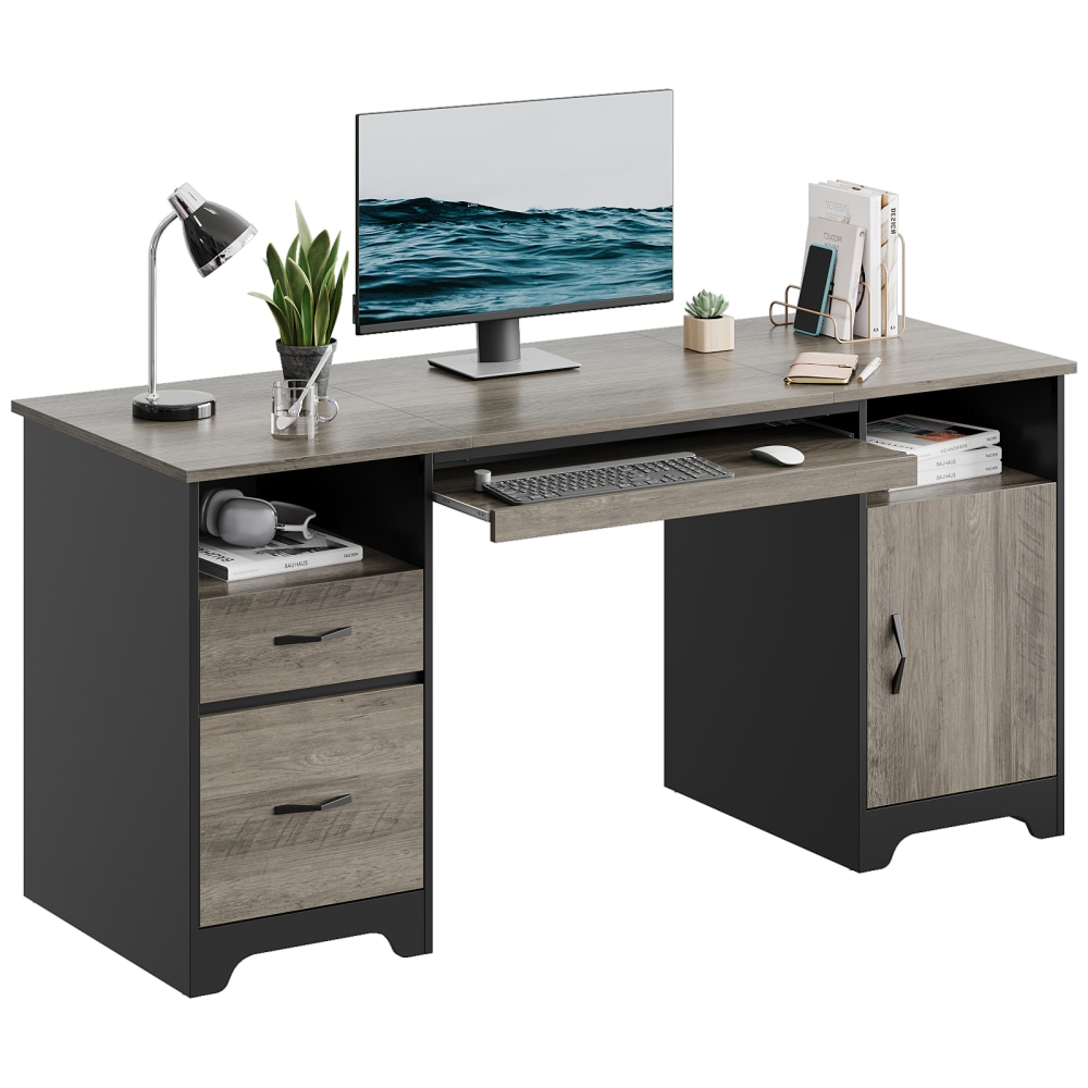 Bestier 59"W Executive Computer Desk With Open Storage