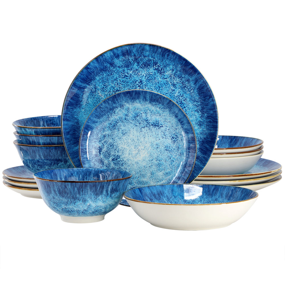Elama Oceanus 16-Piece Porcelain Double Bowl Dinnerware Set,