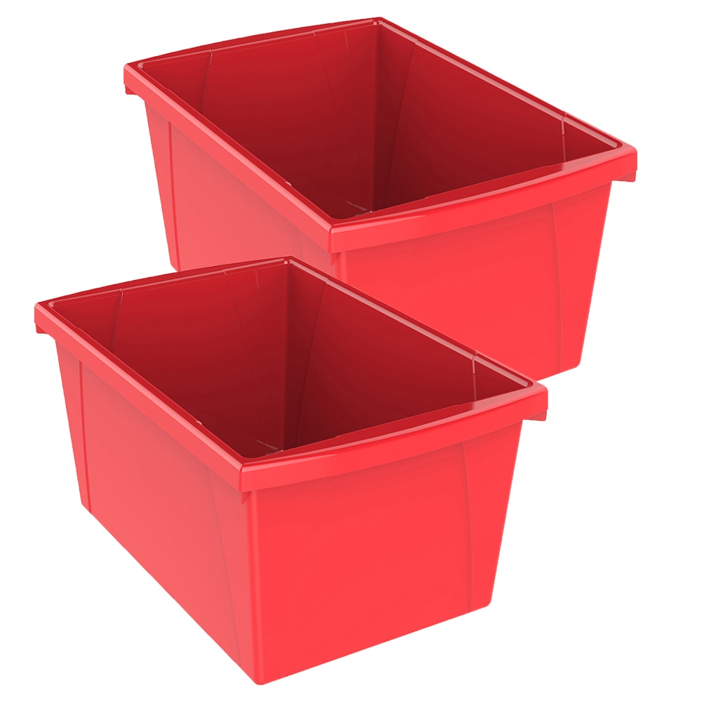 Storex Classroom Storage Bin, Medium, Red, Pack Of