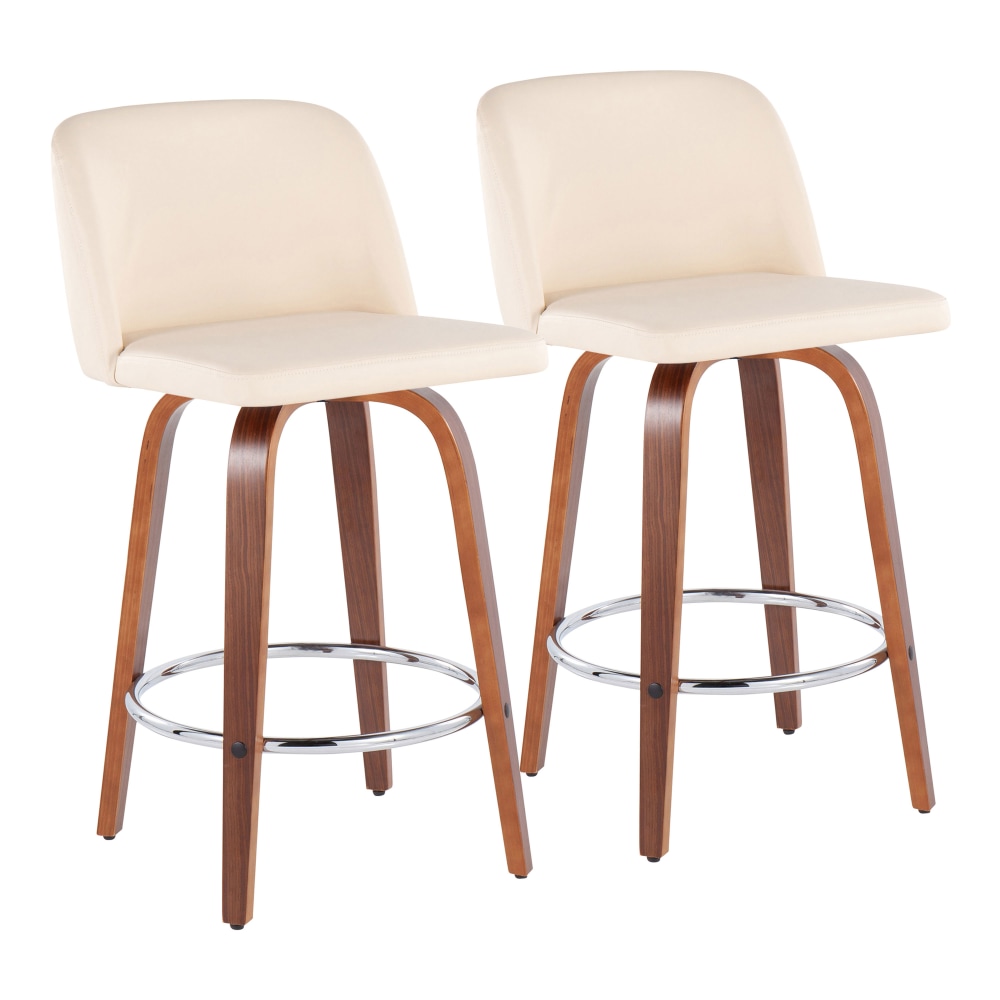 LumiSource Toriano Counter Stools, Cream/Walnut/Round Chrome