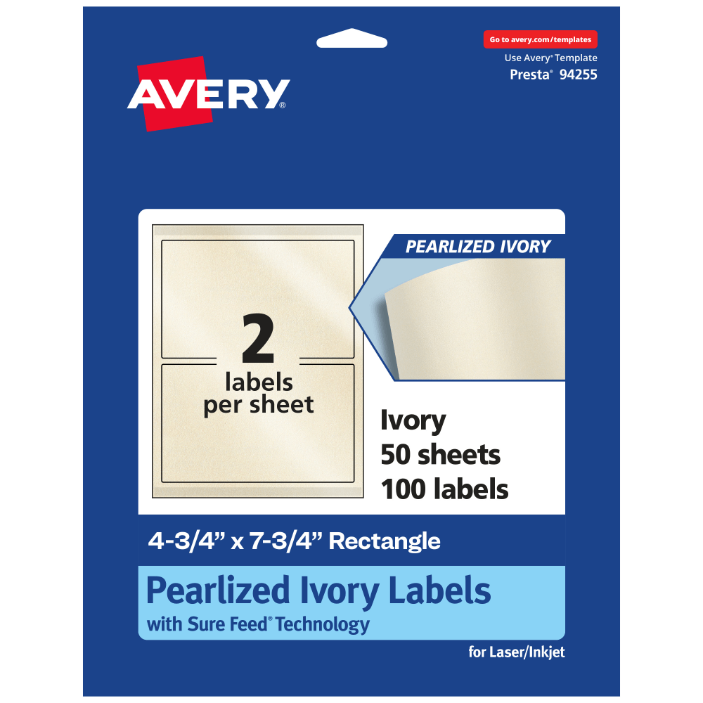 Avery® Pearlized Permanent Labels With Sure Feed®, 94255-PIP50,
