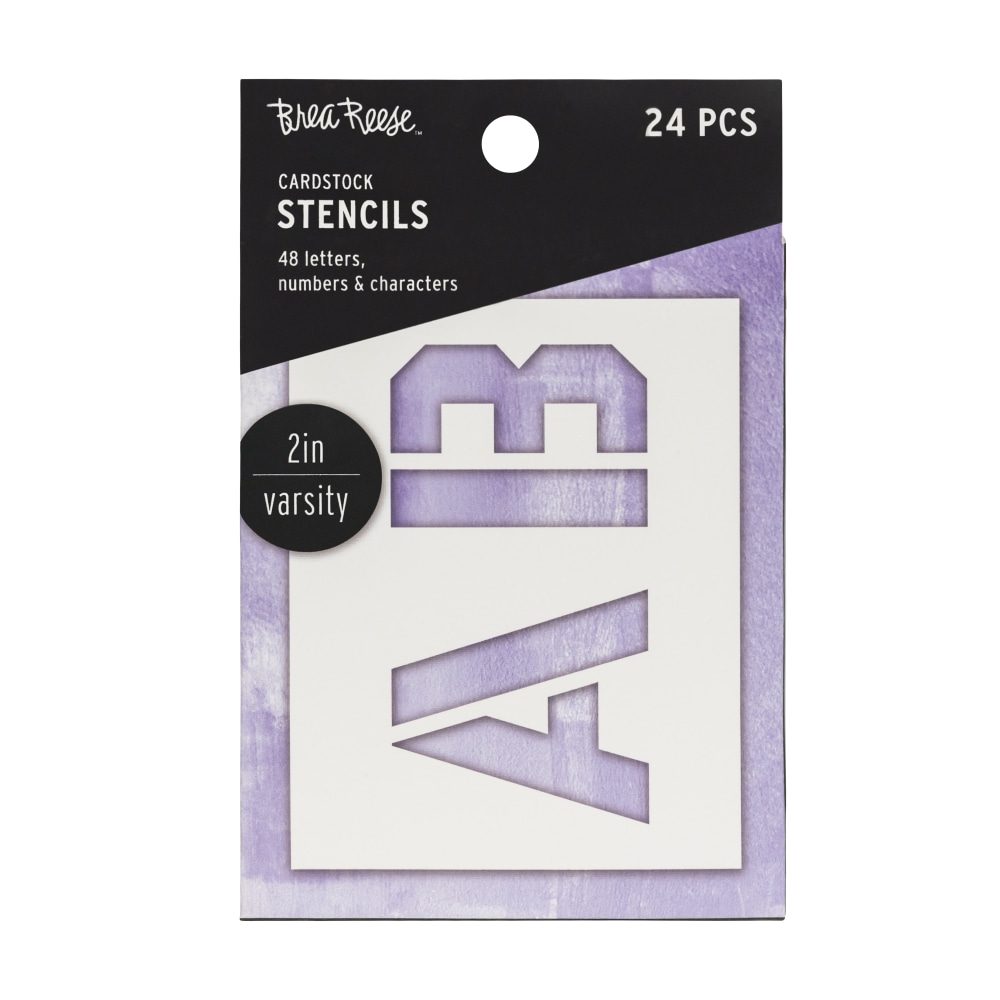 Brea Reese Cardstock Stencils, Varsity Letters, 2", White,