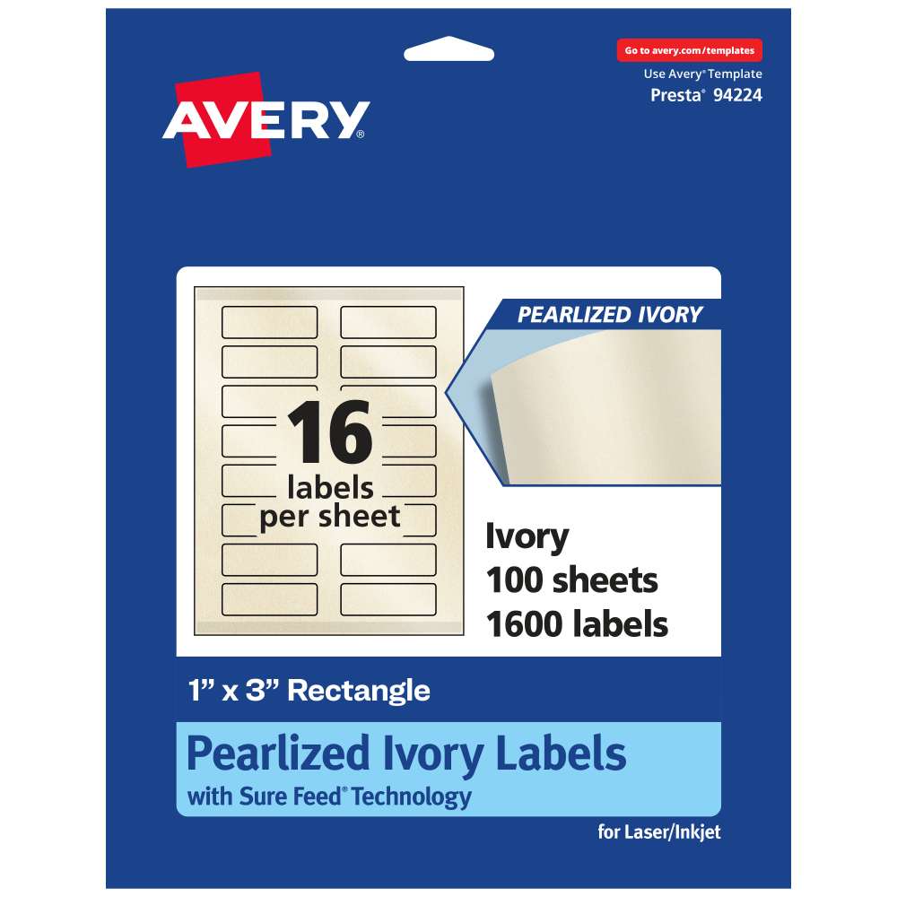 Avery® Pearlized Permanent Labels With Sure Feed®, 94224-PIP100,