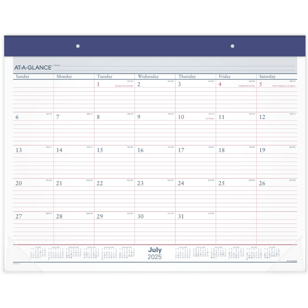 AT-A-GLANCE® Academic 2025-2026 Two Color Monthly Desk Pad