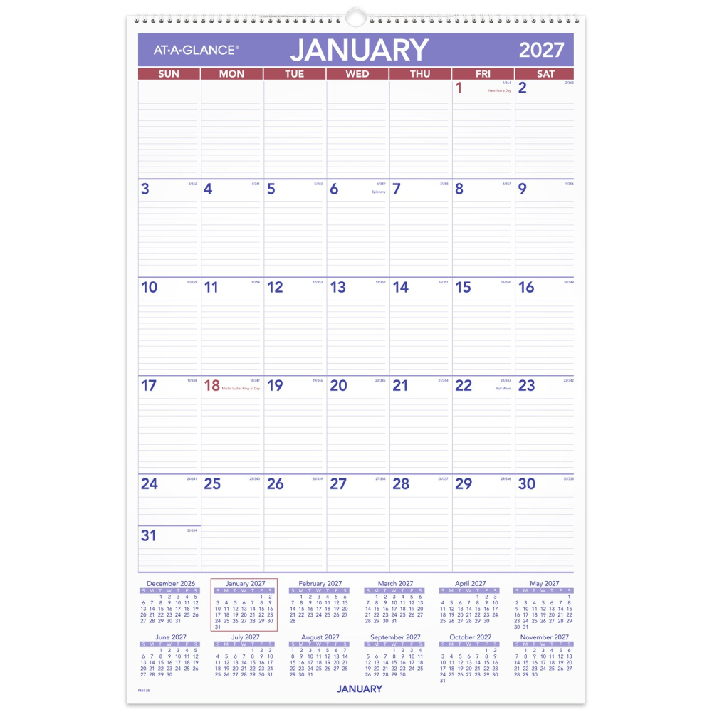 AT-A-GLANCE® 2027 Monthly Wall Calendar, Large, 20" x