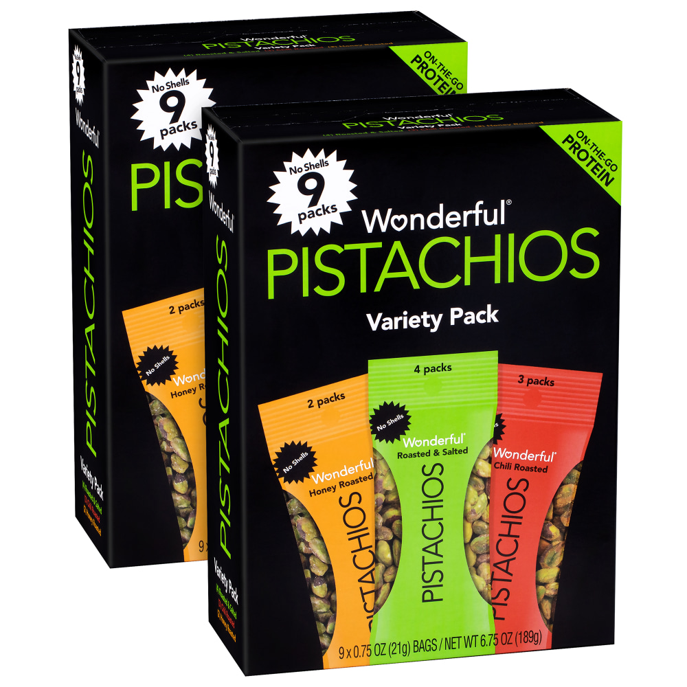 Wonderful Pistachios No-Shell Variety Pack, 0.75 Oz, 9