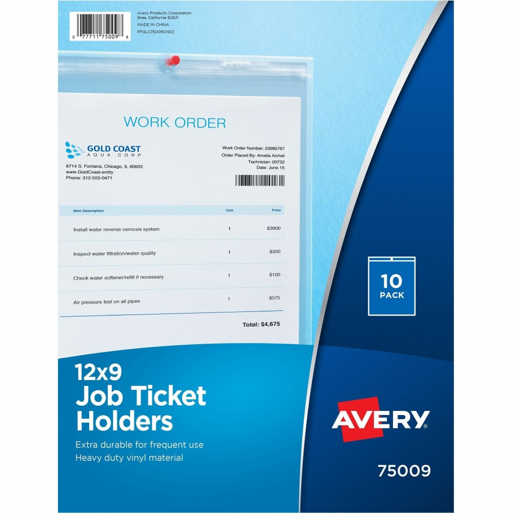 Avery® Vinyl Job Ticket Holder, 9" x 12",
