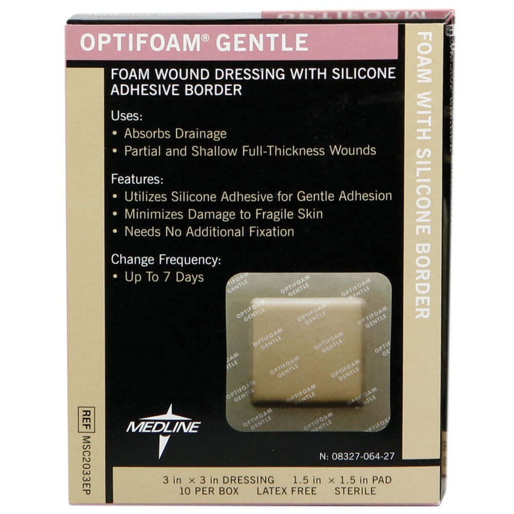 Optifoam® Gentle Border Adhesive Dressings, 3" x 3",