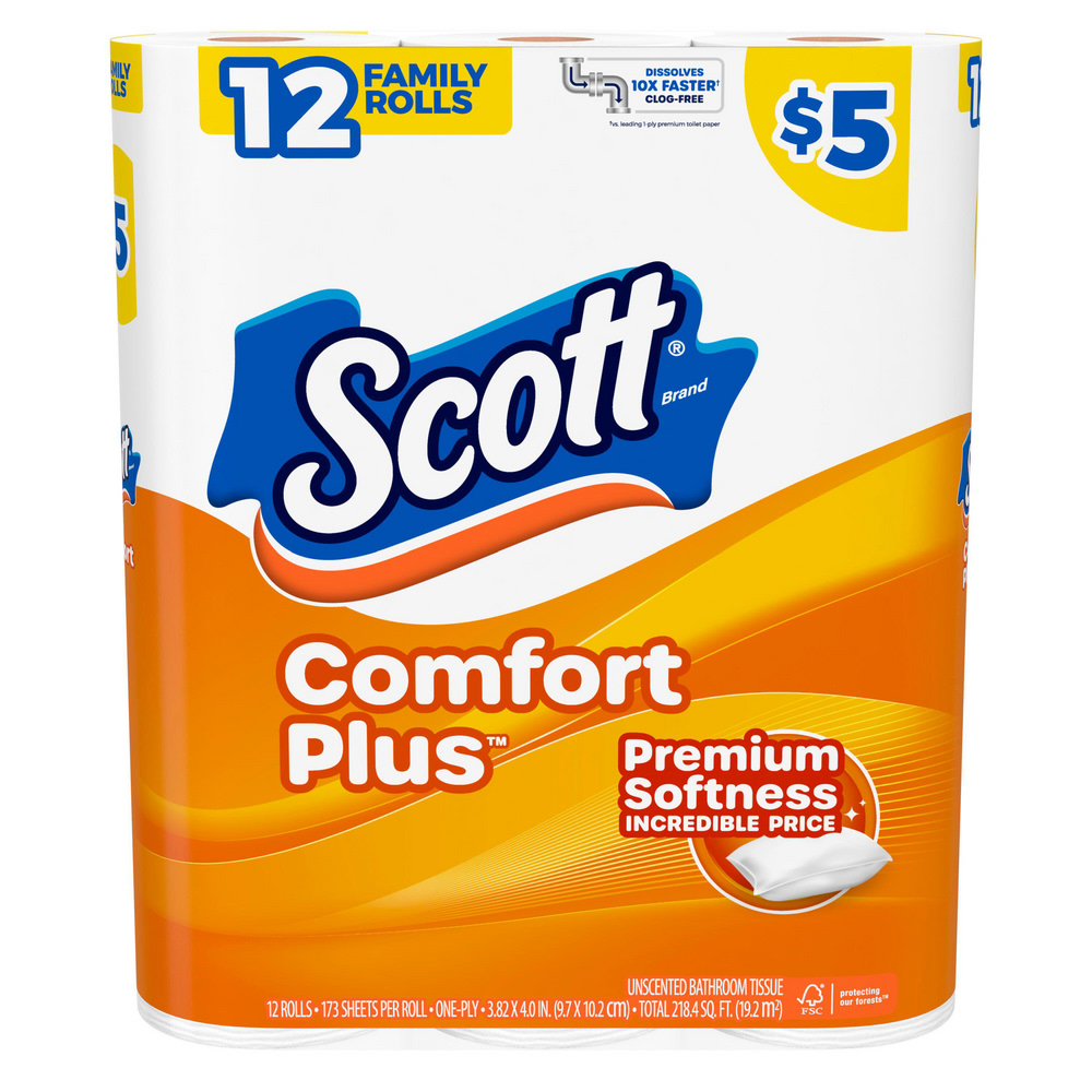 Scott ComfortPlus 1-Ply Toilet Paper, 1-1/8" x 1-1/8",