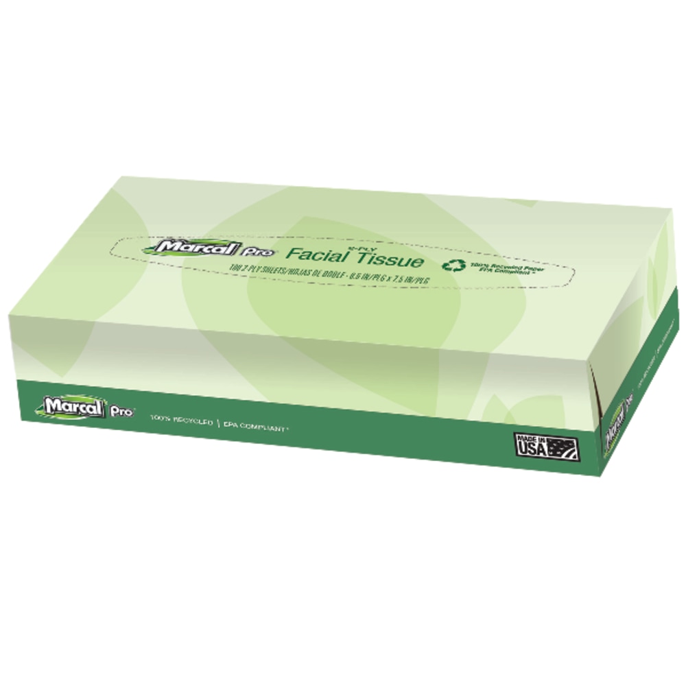 Marcal® Pro 2-Ply Facial Tissues, 100% Recycled, White,