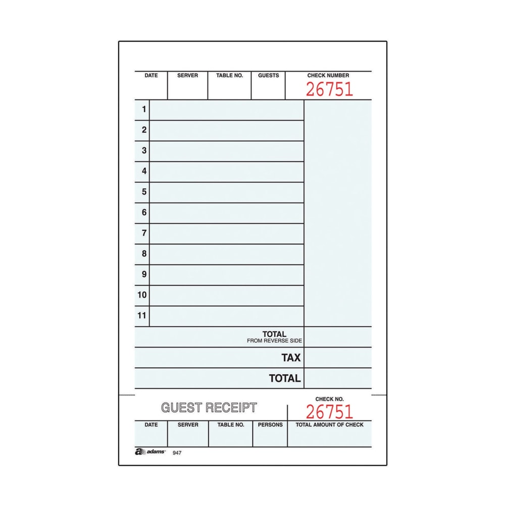 Adams® Guest Check Books, 2-Part, 4 1/4" x