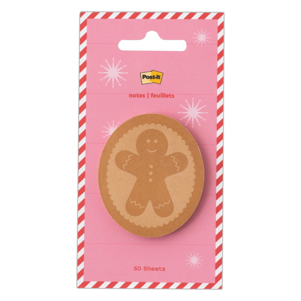 Post-it® Jingle Sticky Notes, Gingerbread Man Design, 2"
